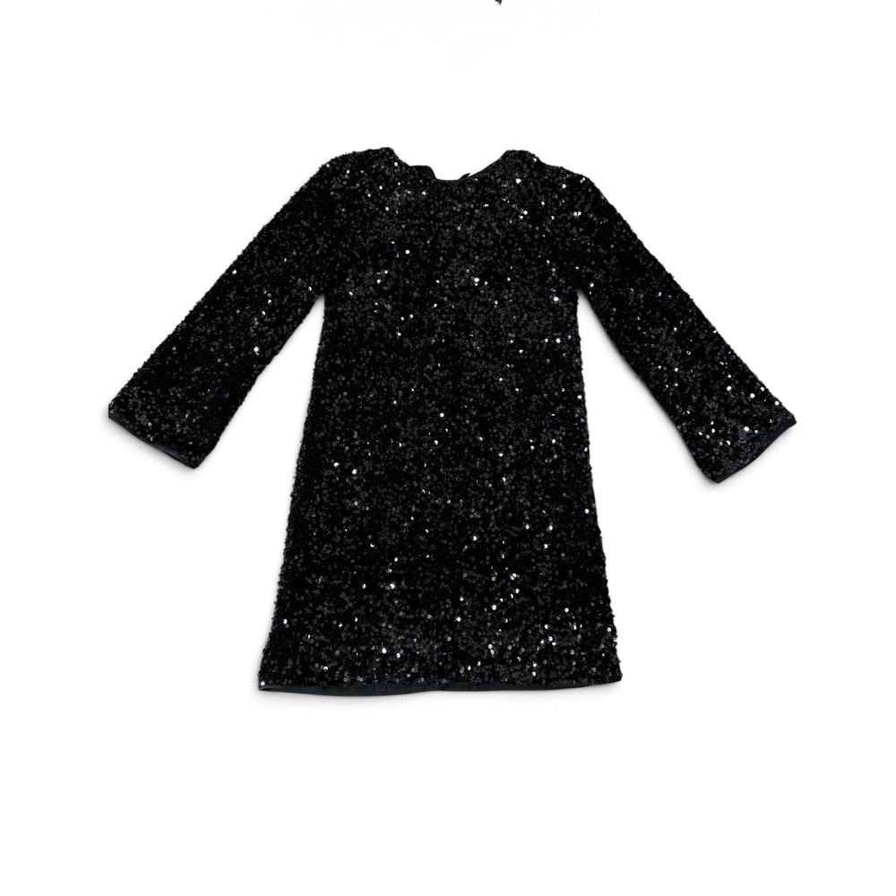 HM Womens Black Sequin Long Sleeve Shift Mini Dress Sz XS Holiday Party Gala NWT